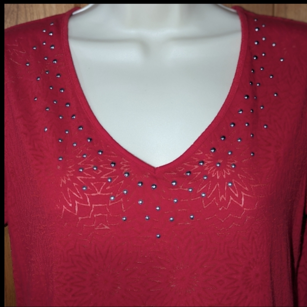 Faded Glory Red Embellished Short Sleeve T-Shirt
